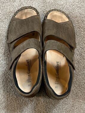 Finn Comfort Germany Brown Leather Comfort Sandals EU 39 Adjustable Walking